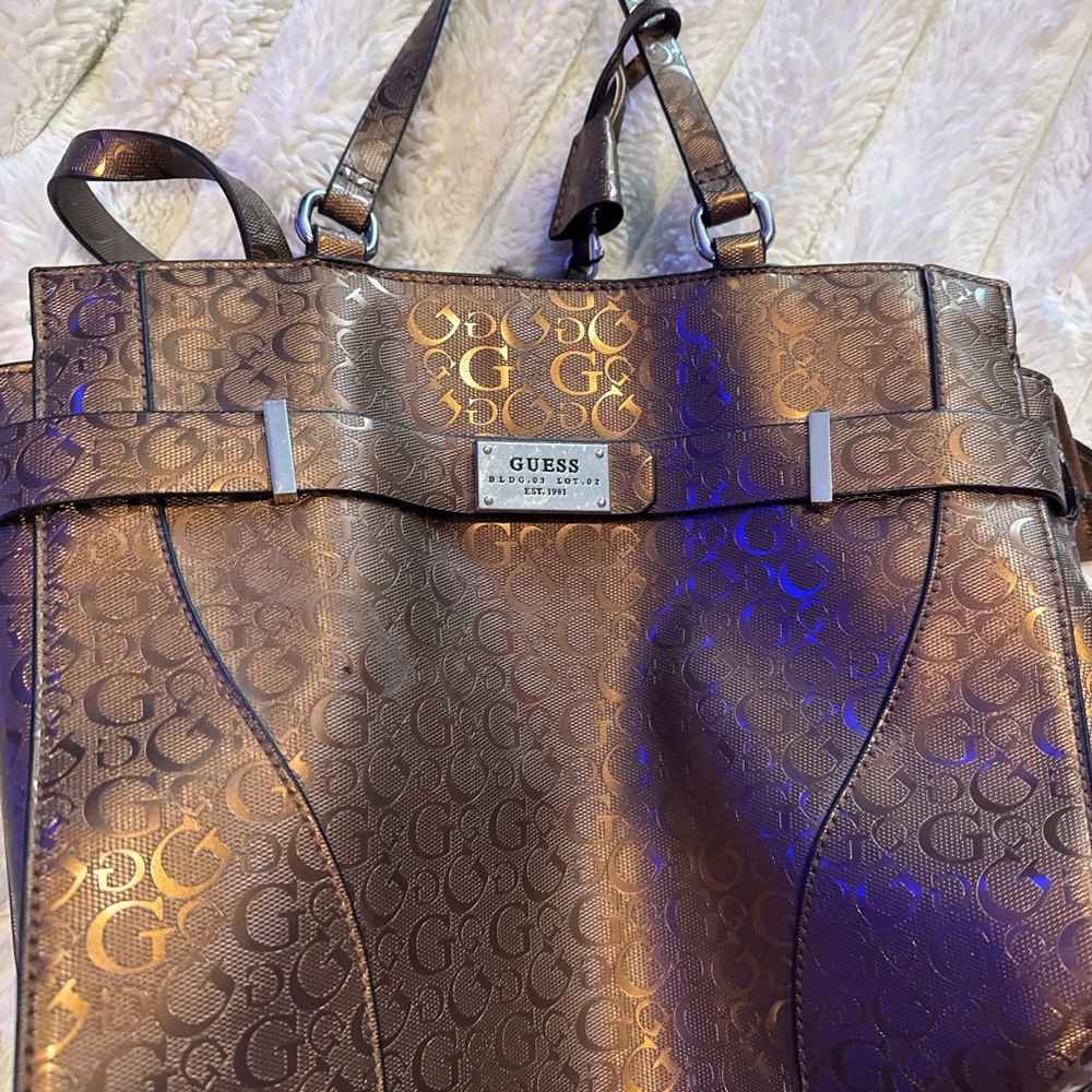 GUESS Brown Monogram Tote Bag